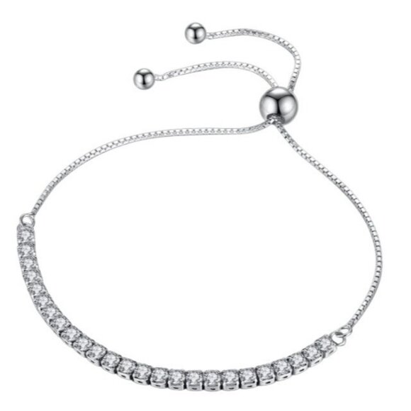 Slider Tennis Bracelet Sterling Overlay Adjustable Made with Swarovski Crystals - Picture 3 of 13